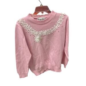 Vintage Pink Beaded P’galli Womens XL 80s 90s Sweater thread needle   large